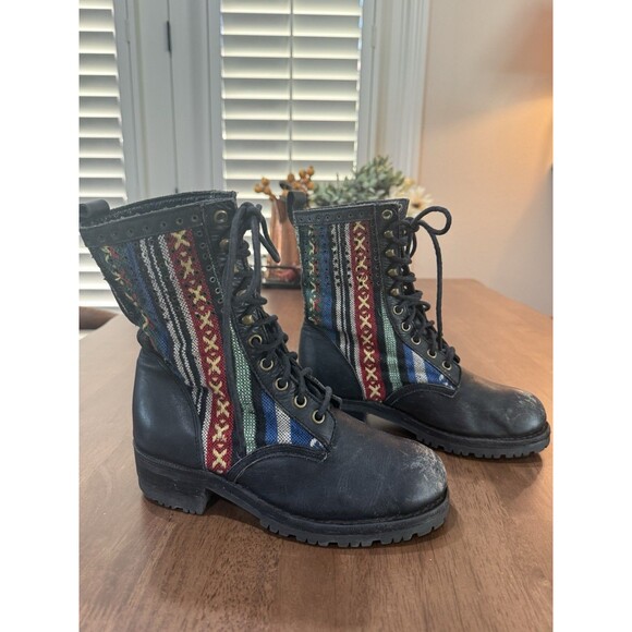 JEFFREY CAMPBELL Distressed Leather Combat Boots Aztec Foldover 2-Way Size 7 - Picture 10 of 15